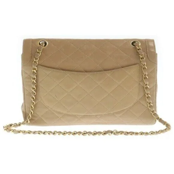 Authentic CHANEL CC Paris Limited Double Flap Bag Lambskin Matelasse Chain Beige - Picture 4 of 8